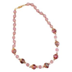 Vintage Venetian Glass Necklace Pink Sommerso Milefiori Frosted Lavender ~17"